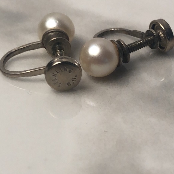 Vintage Pearl Screw-back sterling silver clip on Earrings‎ - Picture 2 of 5